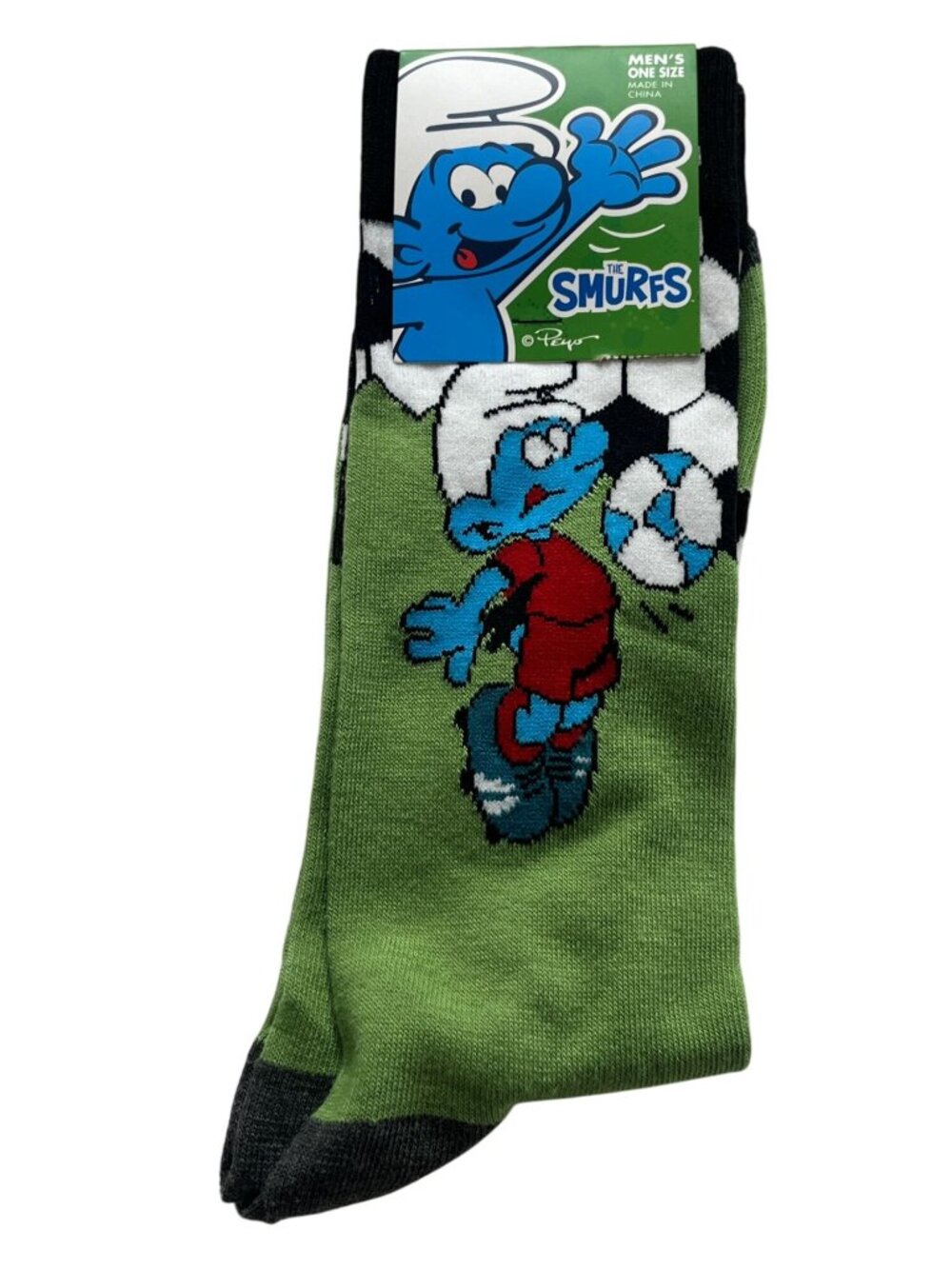 Cartoon Soccer Crew Socks Mens One Size Green Blue Sports Novelty